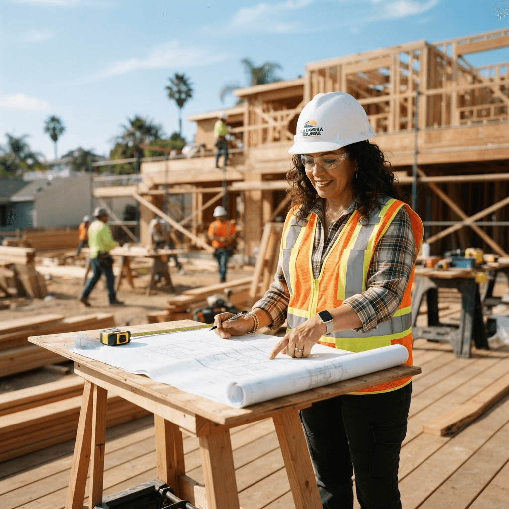California contractor reviewing plans on a jobsite