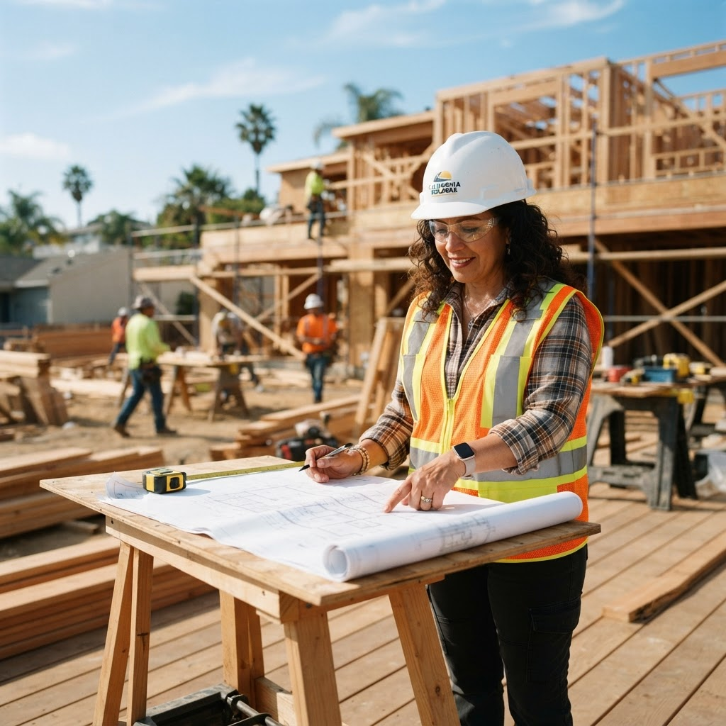 California contractor reviewing plans on a jobsite